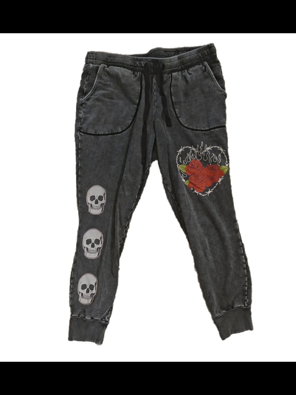 Lovesick By Torrid Black Joggers with Skull and Flaming Rose Heart Graphics